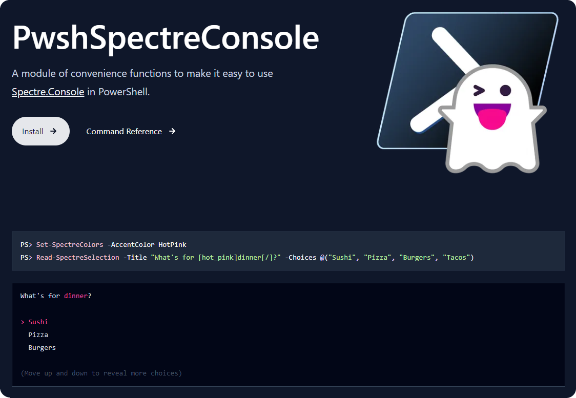 a preview of pwshspectreconsole.com